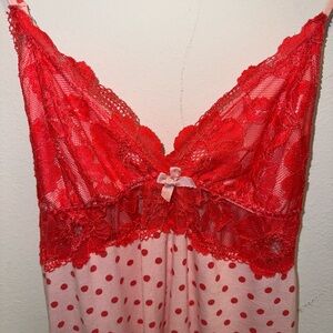 Red and Pink Polka Dot Lace Slip